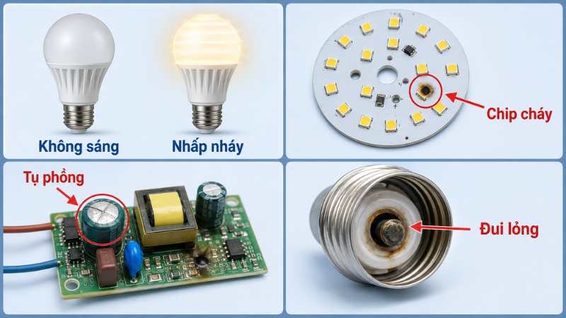 Các dấu hiệu bên ngoài và bên trong giúp khoanh vùng nguyên nhân đèn không hoạt động Các dấu hiệu bên ngoài và bên trong giúp khoanh vùng nguyên nhân đèn không hoạt động