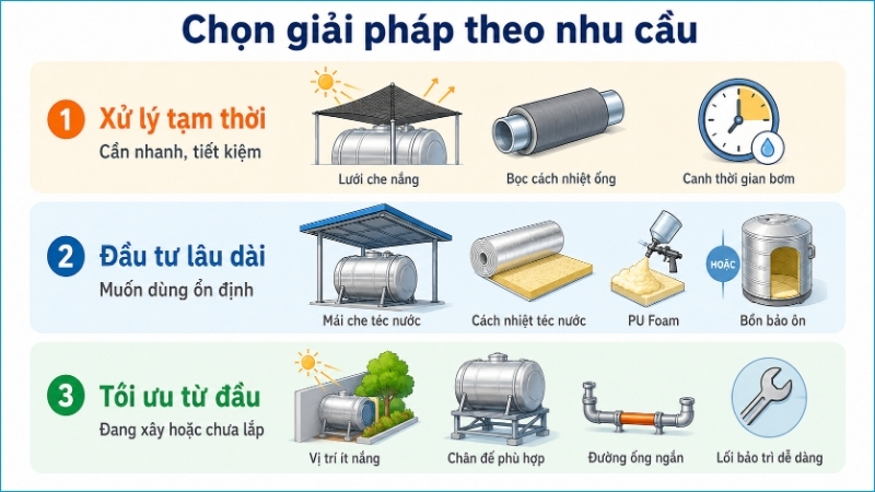 Giải pháp phù hợp phụ thuộc vào ngân sách, thời gian sử dụng và tình trạng lắp đặt
