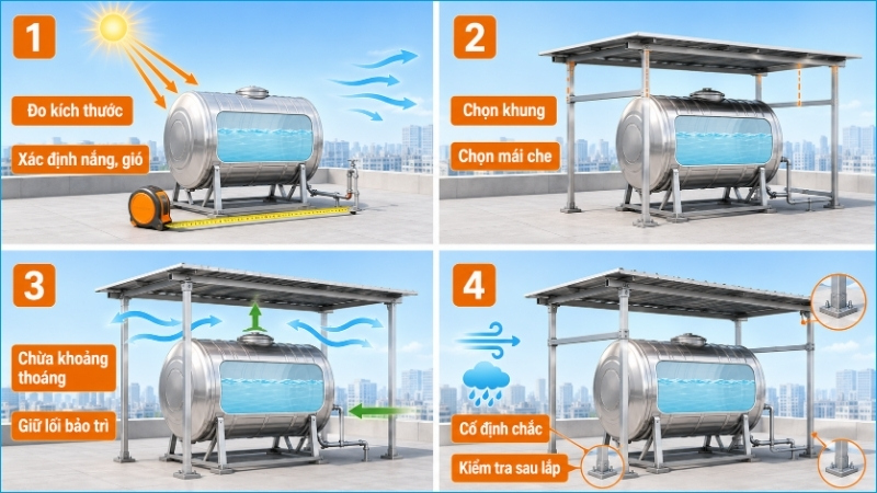 Mái che cần được khảo sát, tạo khoảng thoáng và cố định chắc trước khi sử dụng