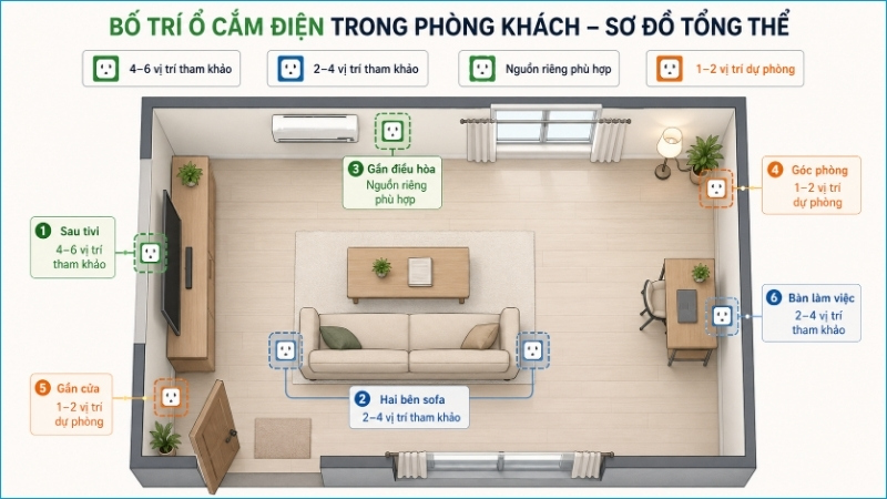 Nên xác định các vùng sử dụng điện trước khi bố trí số lượng ổ cắm Nên xác định các vùng sử dụng điện trước khi bố trí số lượng ổ cắm