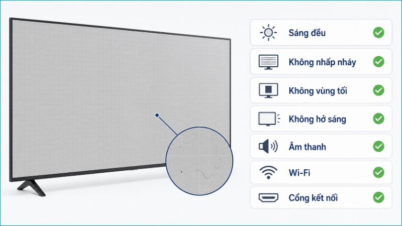 Sau khi lắp lại, cần kiểm tra cả độ sáng, hình ảnh, âm thanh và các kết nối