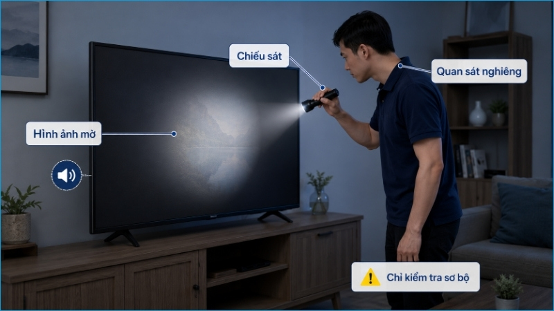 Đèn pin giúp kiểm tra sơ bộ xem hình ảnh mờ còn xuất hiện dưới màn hình hay không
