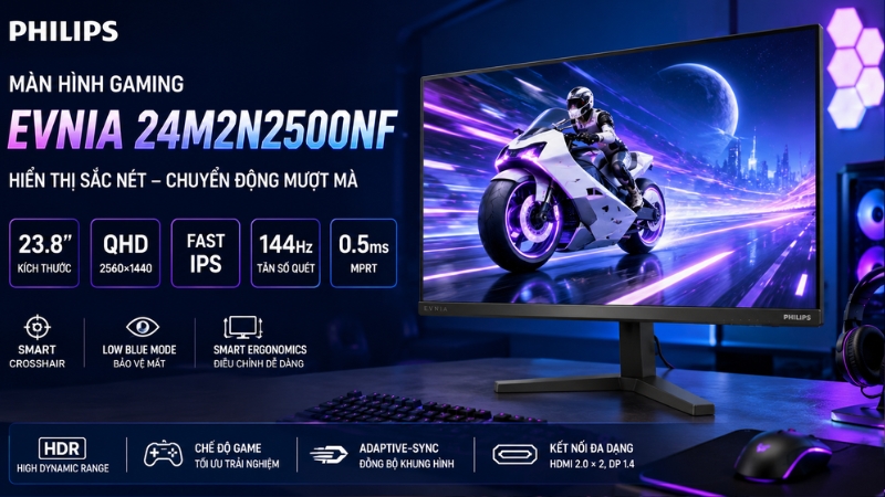 Màn hình Gaming Philips Evnia 24M2N2500NF (23.8 inch QHD, Fast IPS, 144Hz, 0.5ms) Màn hình Gaming Philips Evnia 24M2N2500NF (23.8 inch QHD, Fast IPS, 144Hz, 0.5ms)