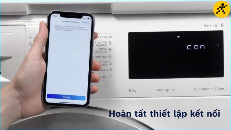 Chờ ứng dụng và máy giặt hoàn tất quá trình thiết lập Chờ ứng dụng và máy giặt hoàn tất quá trình thiết lập