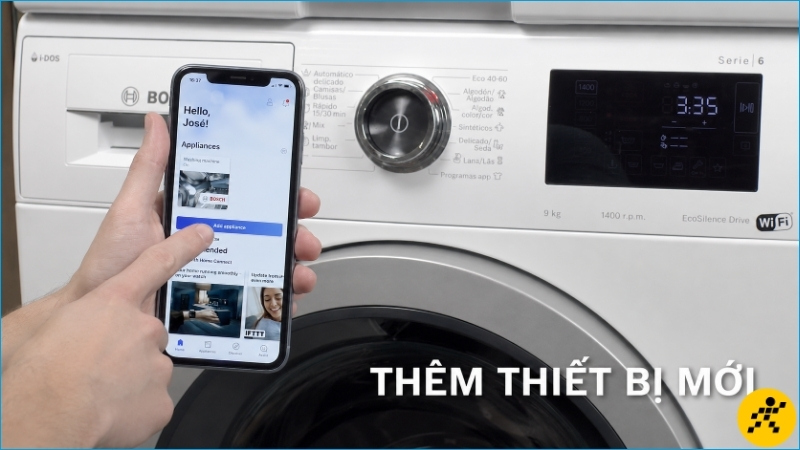 Chọn thêm thiết bị mới để bắt đầu ghép nối máy giặt Chọn thêm thiết bị mới để bắt đầu ghép nối máy giặt