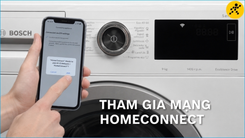 Chấp nhận tham gia mạng HomeConnect tạm thời do máy giặt tạo ra Chấp nhận tham gia mạng HomeConnect tạm thời do máy giặt tạo ra