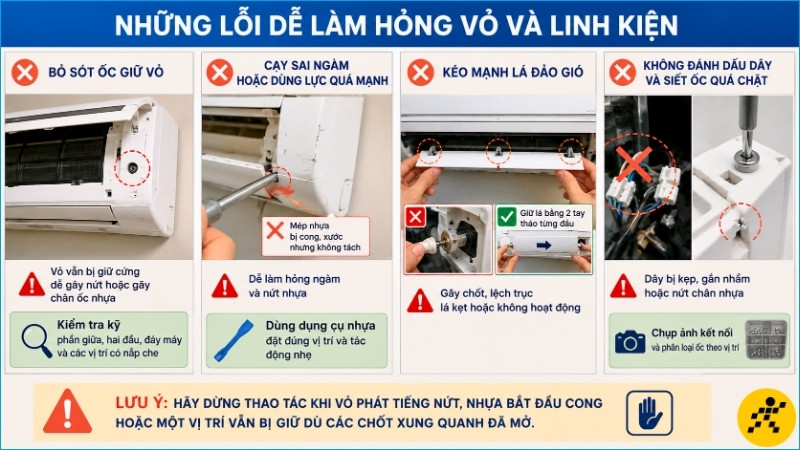 Tránh các lỗi thường gặp khi tháo vỏ máy lạnh để không làm gãy ngàm, nứt vỏ