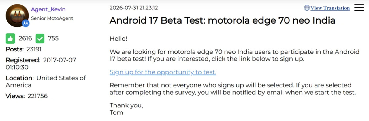 Motorola Edge 70 Neo Lộ Diện