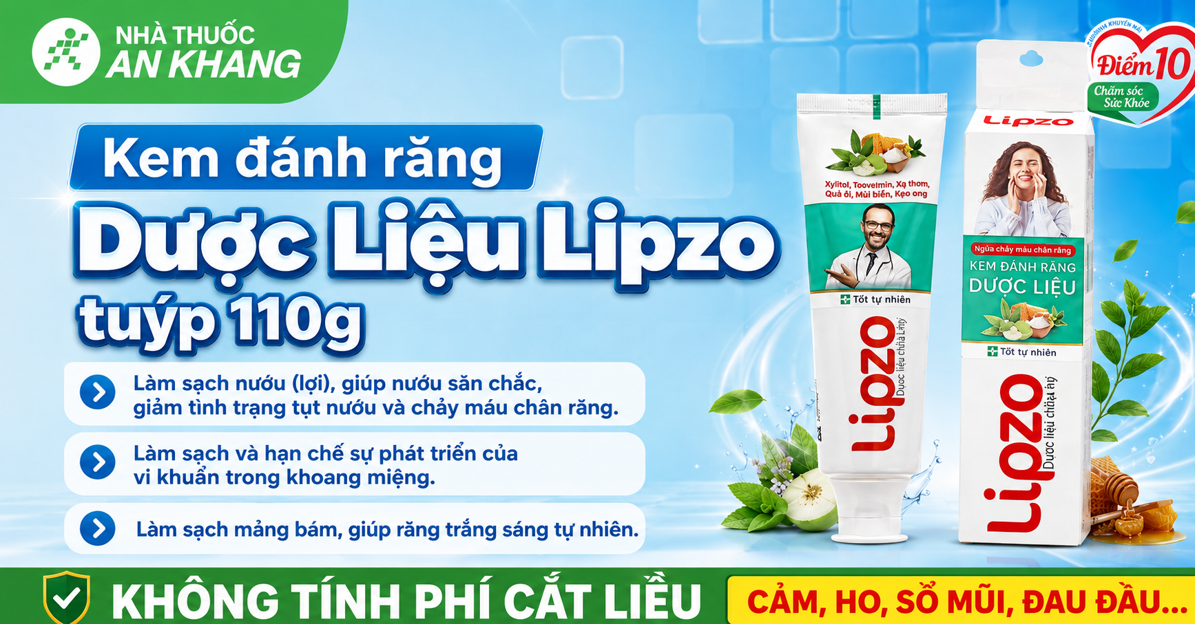 Kem đánh răng Lipzo Dược Liệu Tuýp 110gram.