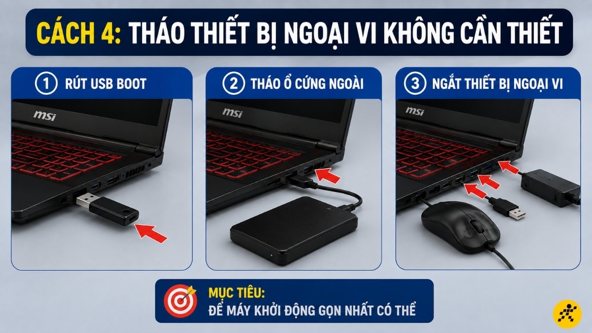 Tháo thiết bị ngoại vi không cần thiết Tháo thiết bị ngoại vi không cần thiết