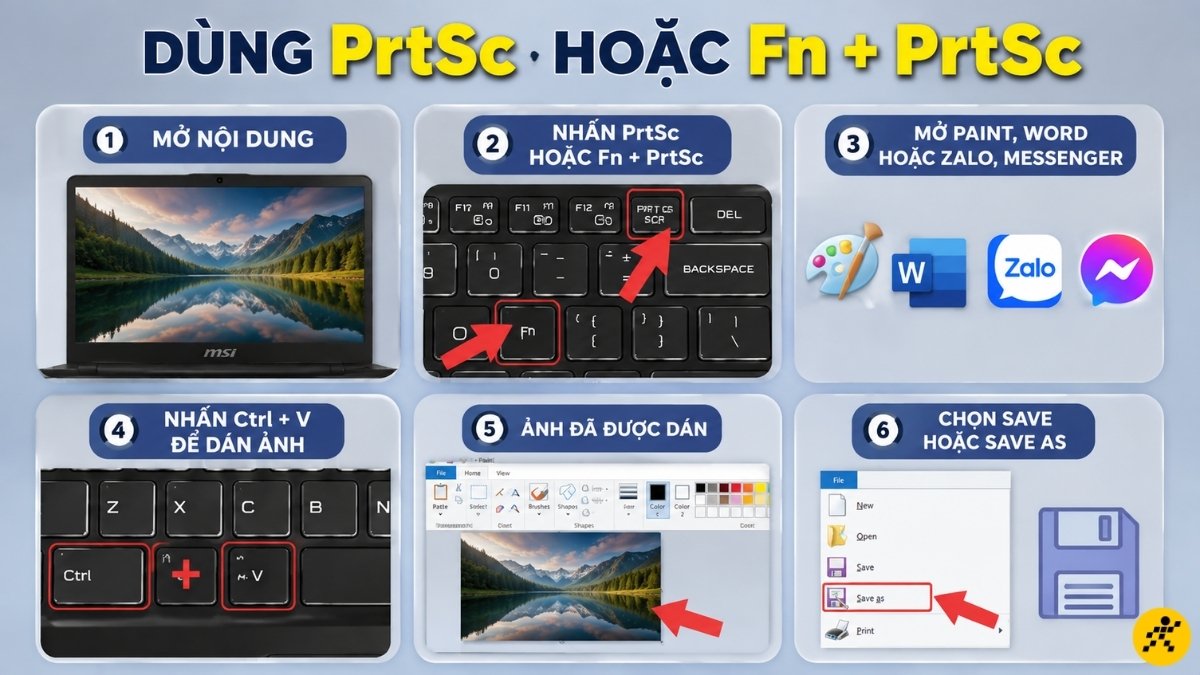 Dùng PrtSc hoặc Fn + PrtSc Dùng PrtSc hoặc Fn + PrtSc