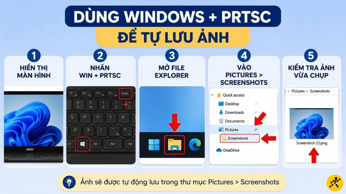 Dùng Windows + PrtSc để tự lưu ảnh Dùng Windows + PrtSc để tự lưu ảnh