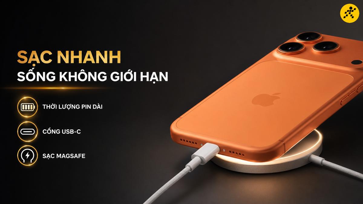 Thời lượng pin dài cùng sạc USB-C và MagSafe tiện lợi Thời lượng pin dài cùng sạc USB-C và MagSafe tiện lợi