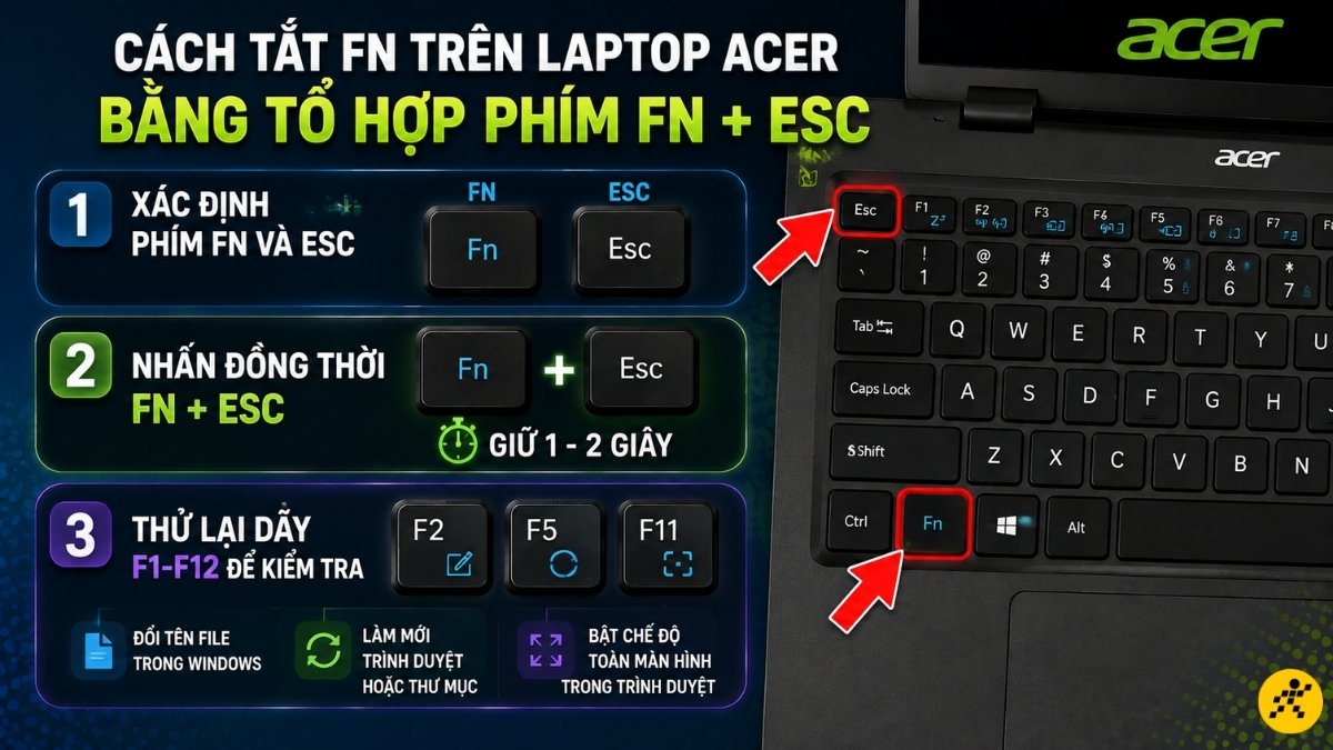 Cách tắt Fn trên laptop Acer bằng tổ hợp phím Fn + Esc Cách tắt Fn trên laptop Acer bằng tổ hợp phím Fn + Esc