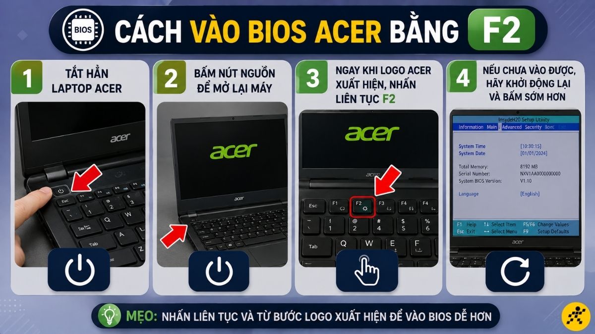 Cách vào BIOS Acer bằng F2 Cách vào BIOS Acer bằng F2