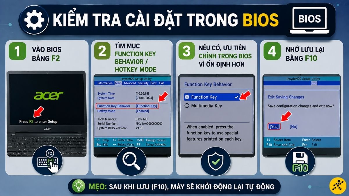 Kiểm tra cài đặt trong BIOS Kiểm tra cài đặt trong BIOS