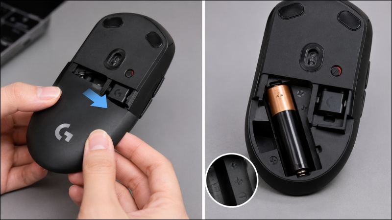 Lắp 1 vi&ecirc;n pin tiểu AA v&agrave;o đ&uacute;ng cực &acirc;m/dương