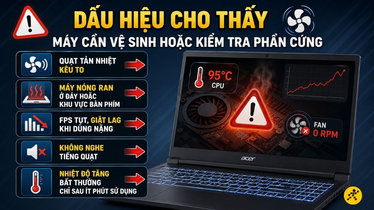 Dấu hiệu cho thấy máy cần vệ sinh hoặc kiểm tra phần cứng Dấu hiệu cho thấy máy cần vệ sinh hoặc kiểm tra phần cứng