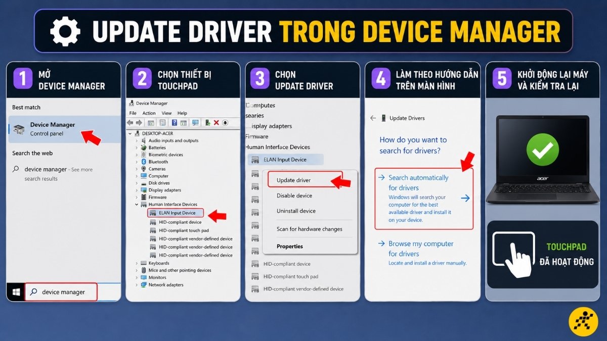 Update driver trong Device Manager Update driver trong Device Manager