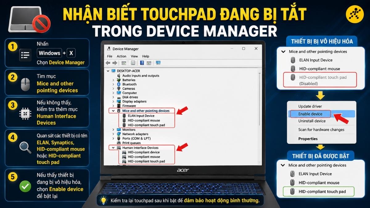 Cách nhận biết touchpad đang bị tắt trong Device Manager Cách nhận biết touchpad đang bị tắt trong Device Manager