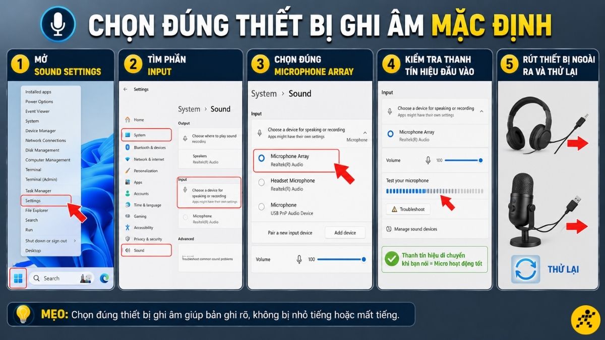 Chọn đúng thiết bị ghi âm mặc định Chọn đúng thiết bị ghi âm mặc định