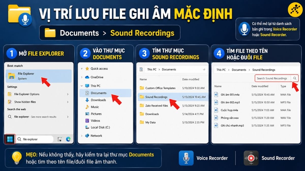 Vị trí lưu file ghi âm mặc định Vị trí lưu file ghi âm mặc định