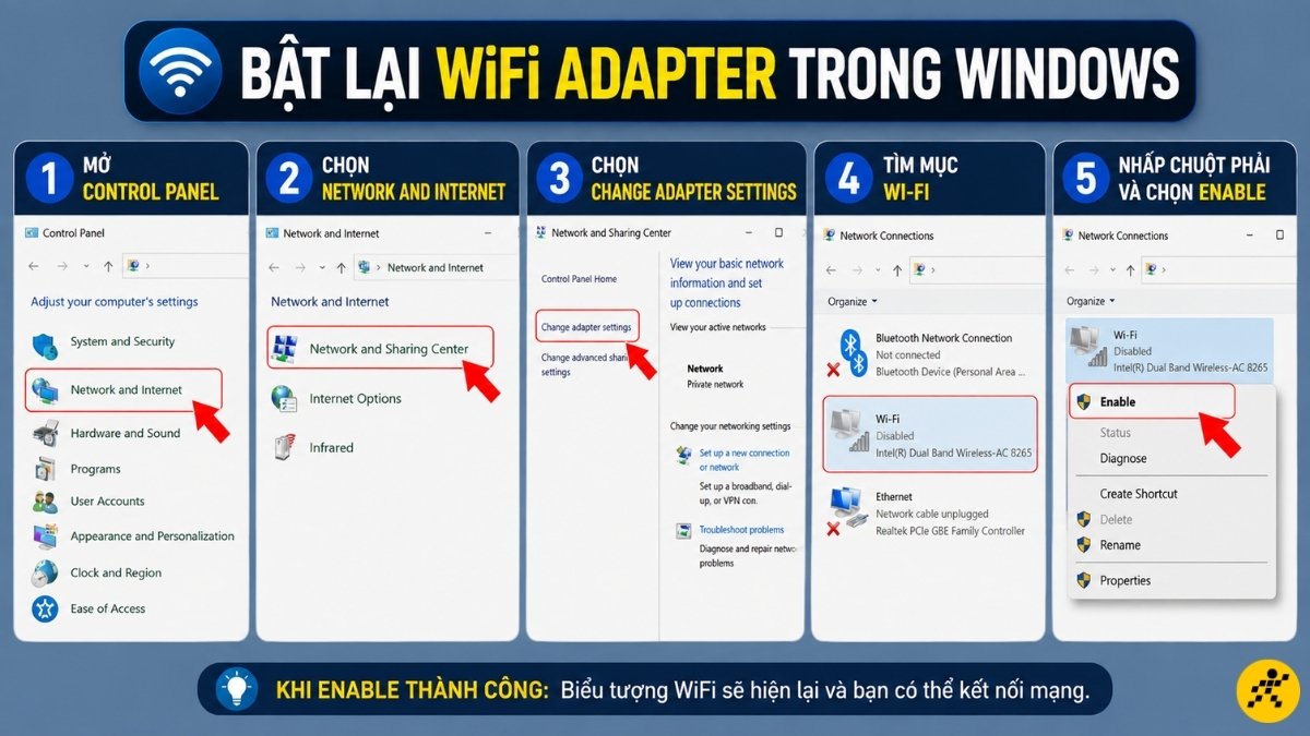 Bật lại WiFi adapter trong Windows Bật lại WiFi adapter trong Windows