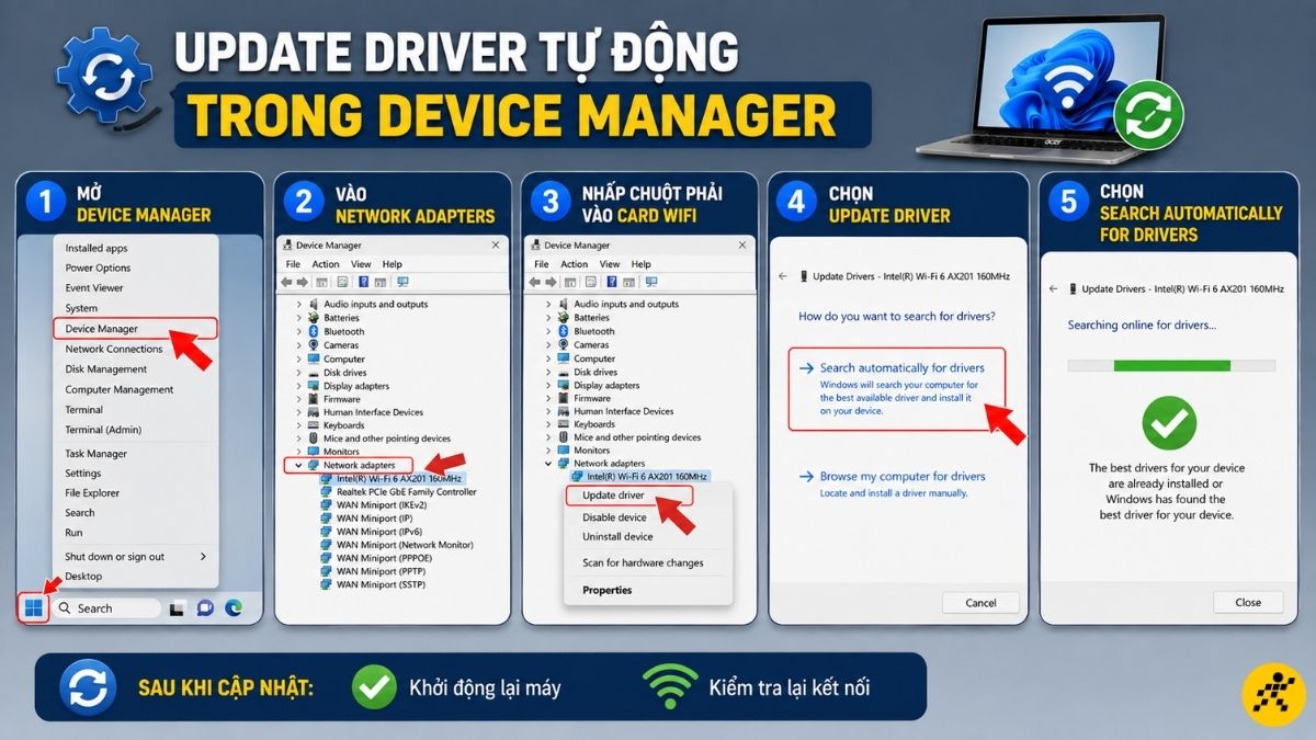 Update driver tự động trong Device Manager Update driver tự động trong Device Manager