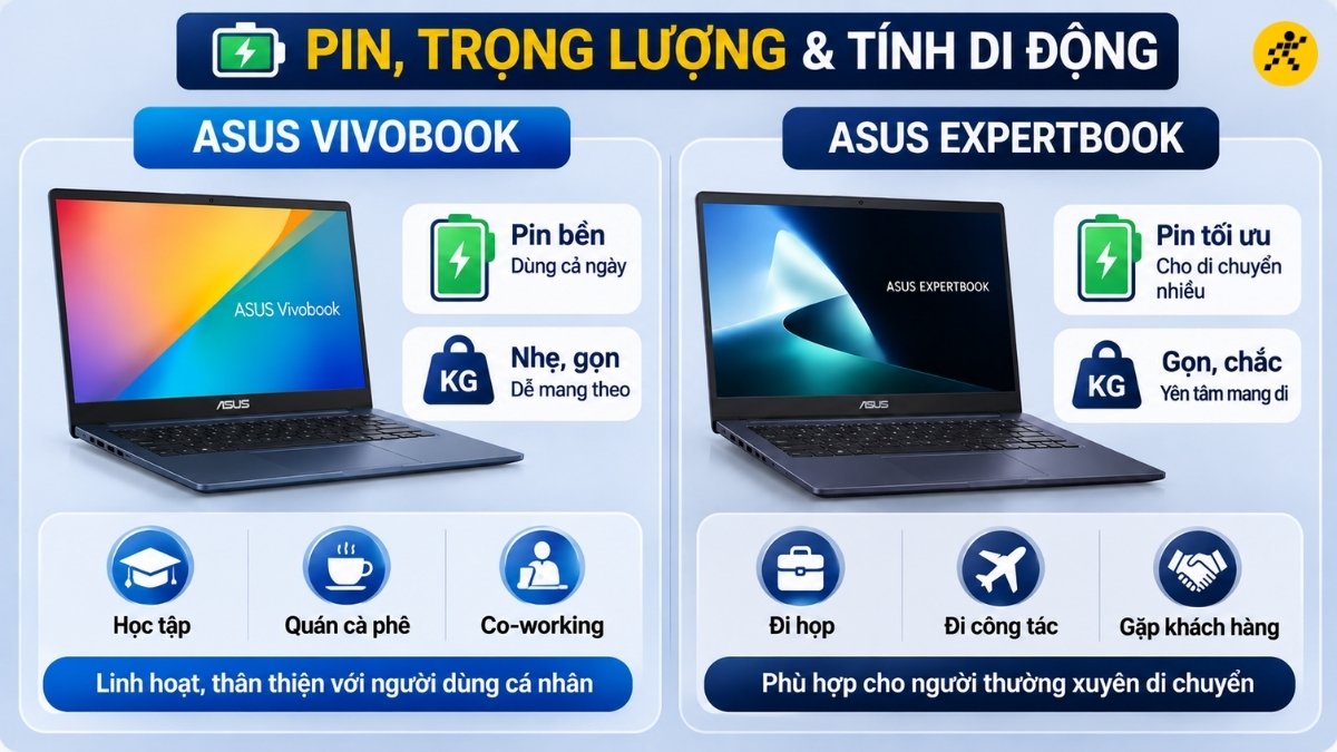 Pin, trọng lượng và tính di động Pin, trọng lượng và tính di động