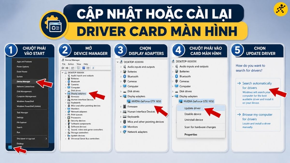 Cập nhật hoặc cài lại driver card màn hình Cập nhật hoặc cài lại driver card màn hình