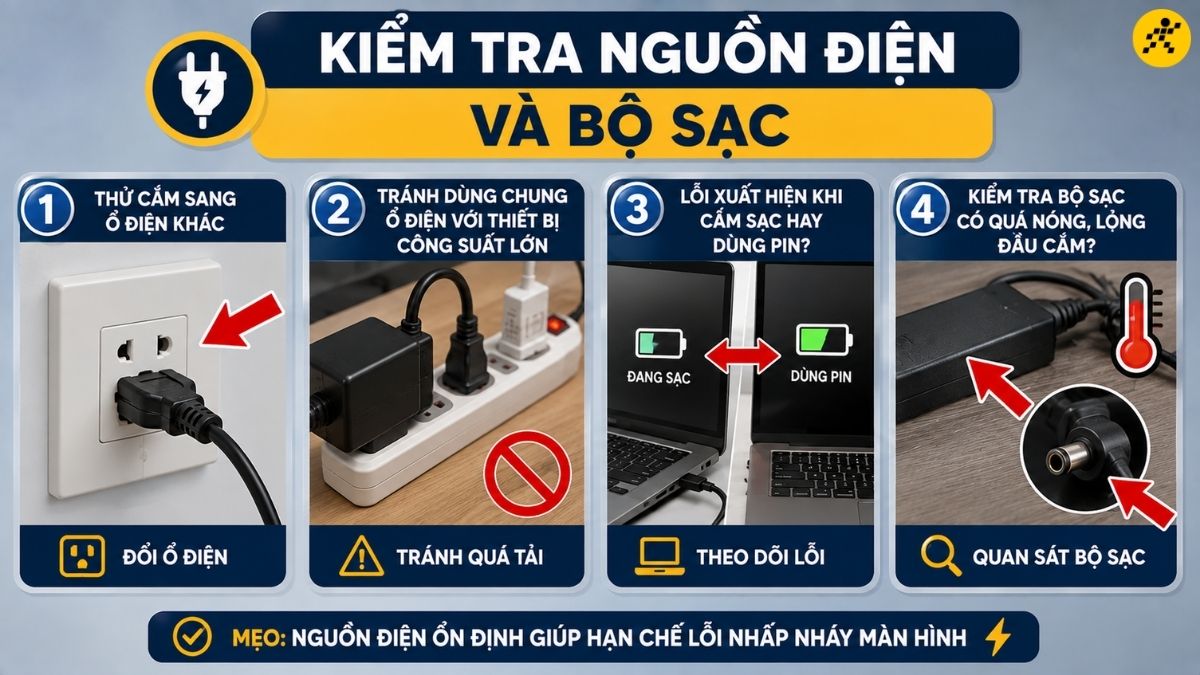 Kiểm tra nguồn điện và bộ sạc Kiểm tra nguồn điện và bộ sạc
