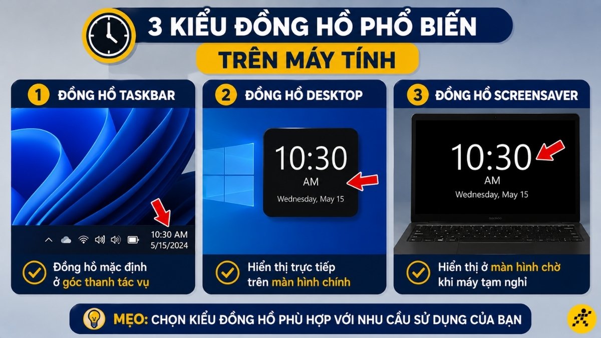 Đồng hồ Taskbar / Desktop / Screensaver Đồng hồ Taskbar / Desktop / Screensaver