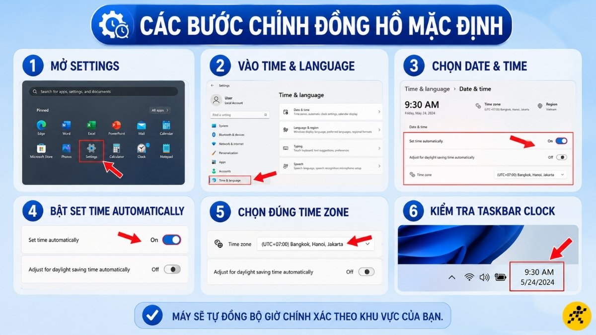 Các bước chỉnh đồng hồ mặc định Các bước chỉnh đồng hồ mặc định