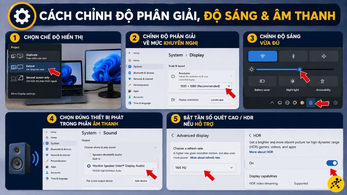 Cách chỉnh độ phân giải, độ sáng và âm thanh Cách chỉnh độ phân giải, độ sáng và âm thanh