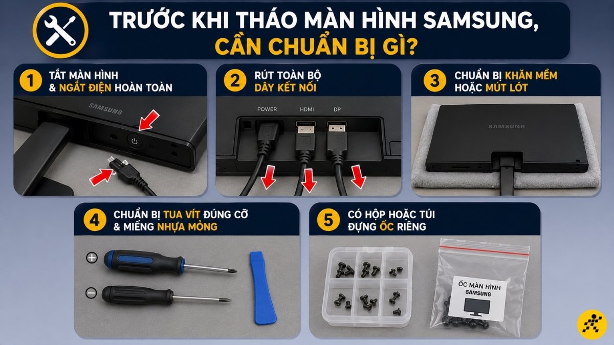 Chuẩn bị trước khi tháo màn hình Chuẩn bị trước khi tháo màn hình