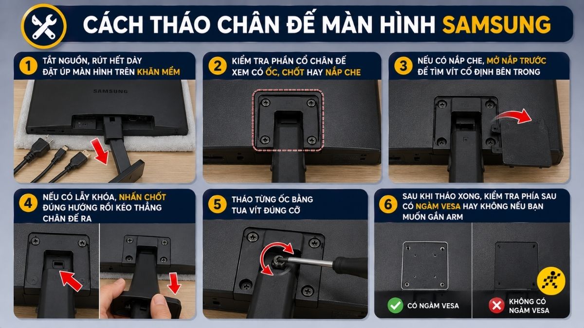 Cách tháo chân đế màn hình máy tính Samsung Cách tháo chân đế màn hình máy tính Samsung