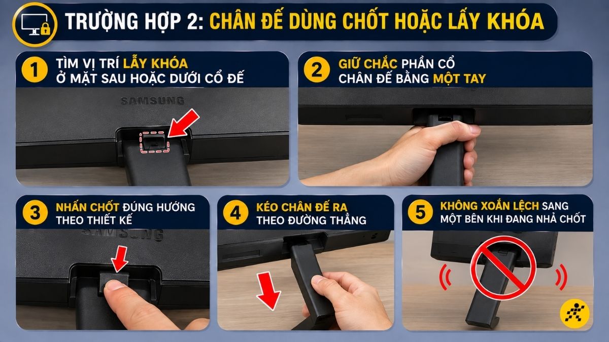 Chân đế dùng chốt hoặc lẫy khóa Chân đế dùng chốt hoặc lẫy khóa