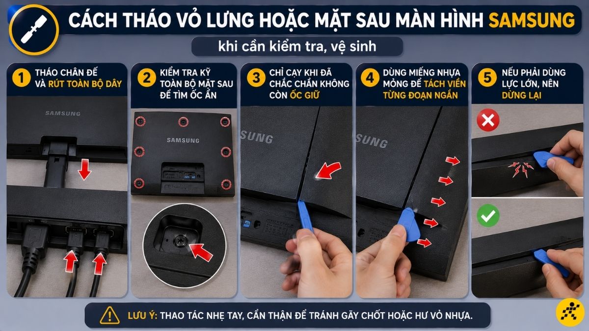Cách tháo vỏ lưng hoặc mặt sau màn hình Samsung Cách tháo vỏ lưng hoặc mặt sau màn hình Samsung