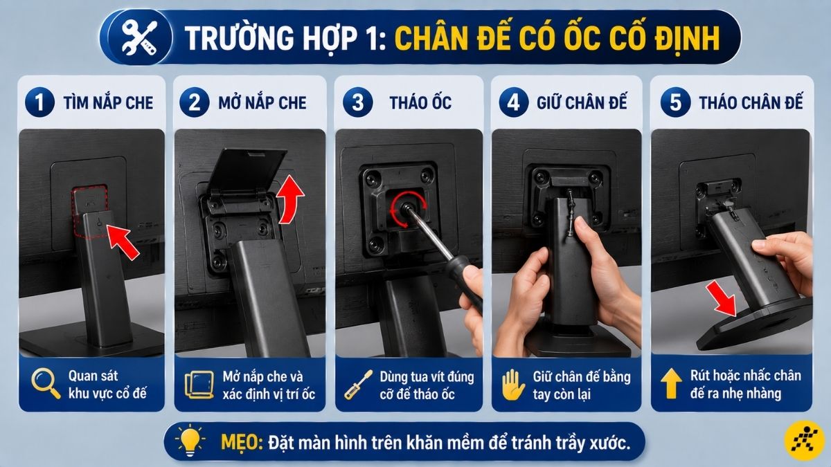Chân đế có ốc cố định Chân đế có ốc cố định