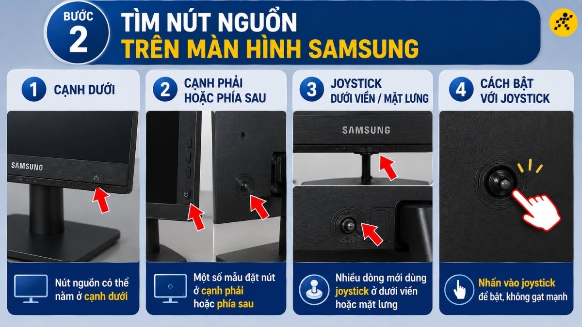Tìm nút nguồn trên màn hình Samsung Tìm nút nguồn trên màn hình Samsung
