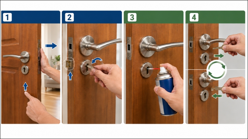 Các bước mở khóa cửa tay gạt bị kẹt Các bước mở khóa cửa tay gạt bị kẹt