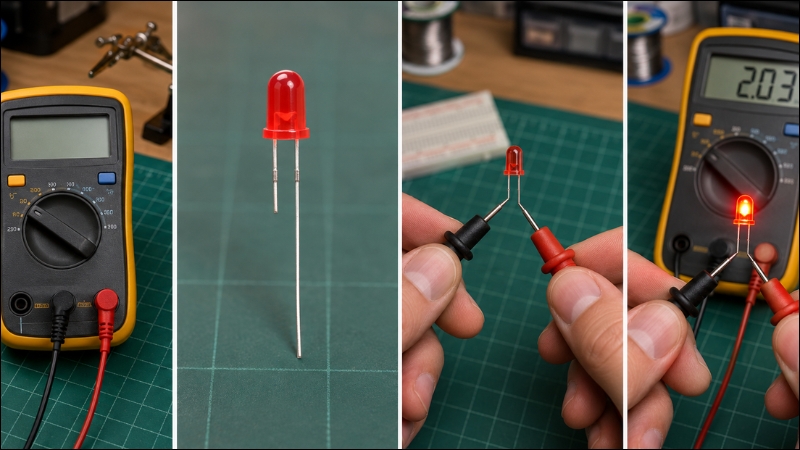 Sử dụng đồng hồ vạn năng đo dải điện áp diode của đèn LED Sử dụng đồng hồ vạn năng đo dải điện áp diode của đèn LED