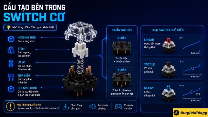 Kết cấu bên trong của một công tắc Switch cơ học Kết cấu bên trong của một công tắc Switch cơ học