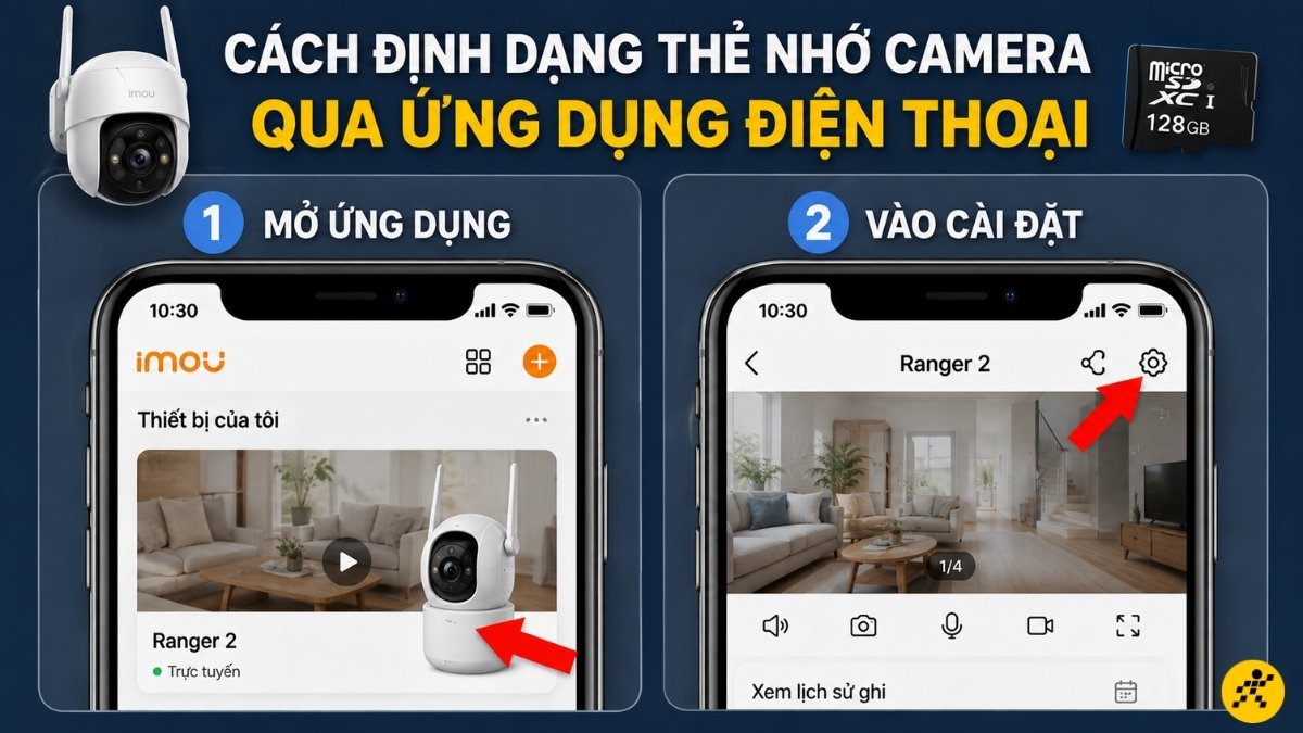 Mở ứng dụng quản l&yacute; camera tr&ecirc;n điện thoại > C&agrave;i đặt