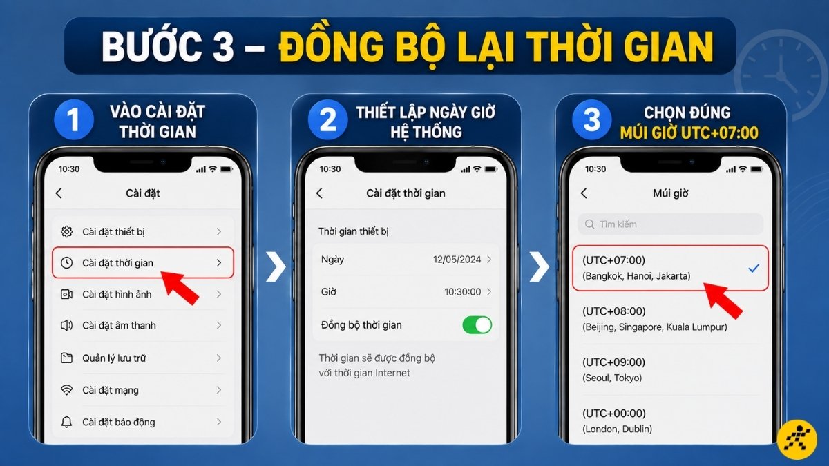 Bước 3 - Đồng bộ lại thời gian