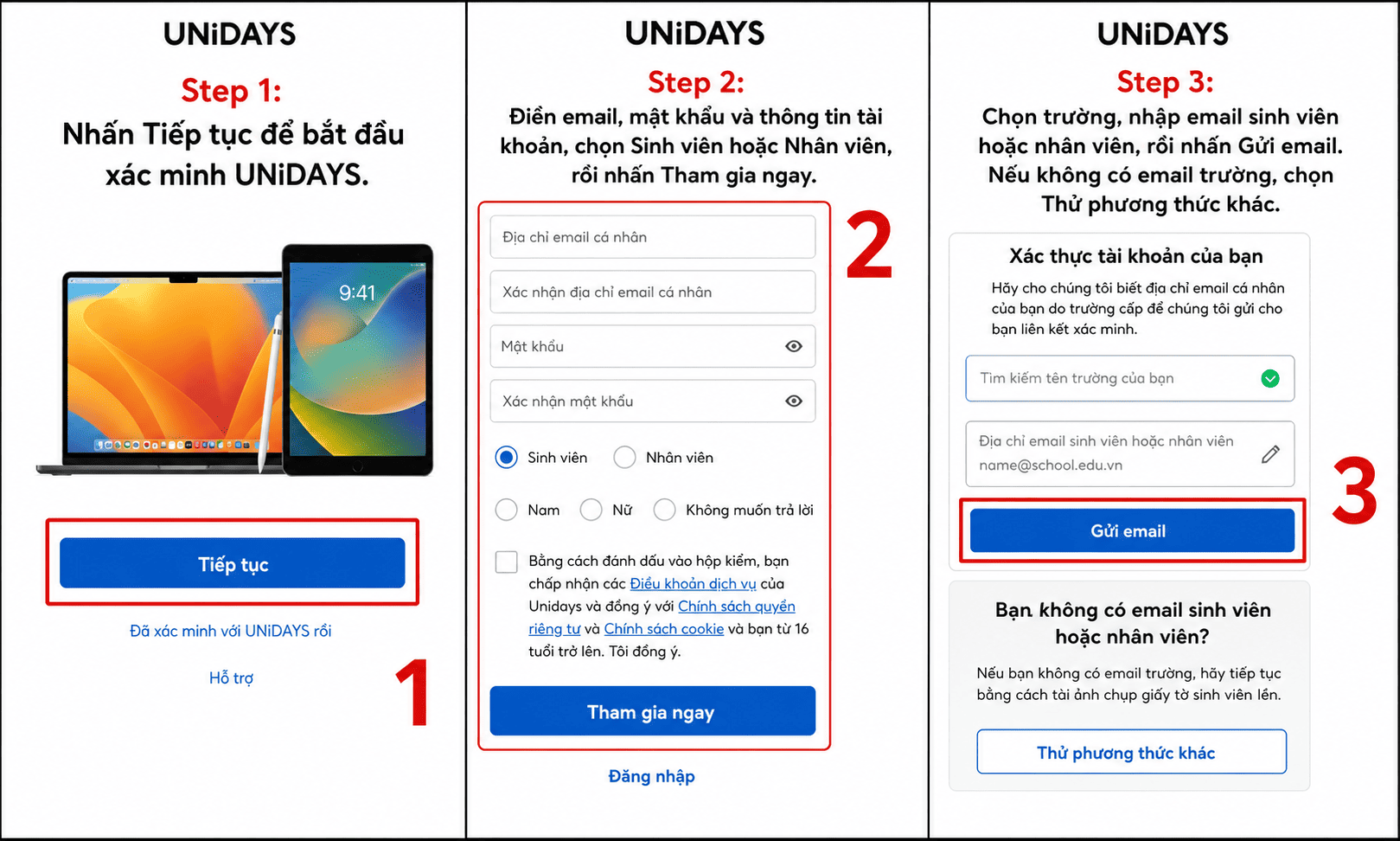 X&aacute;c minh t&agrave;i khoản qua UNiDAYS