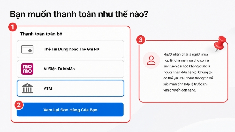 Điền th&ocirc;ng tin nhận h&agrave;ng v&agrave; thanh to&aacute;n
