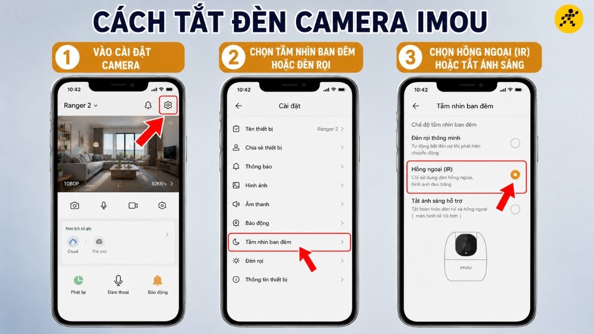 Tắt đèn rọi (Spotlight) hoặc đèn hồng ngoại ban đêm Tắt đèn rọi (Spotlight) hoặc đèn hồng ngoại ban đêm