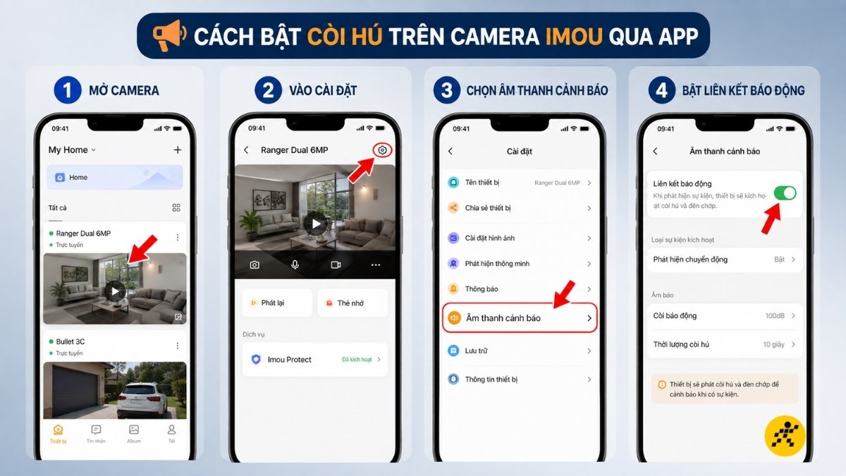 C&aacute;ch bật c&ograve;i h&uacute; tr&ecirc;n camera Imou qua App