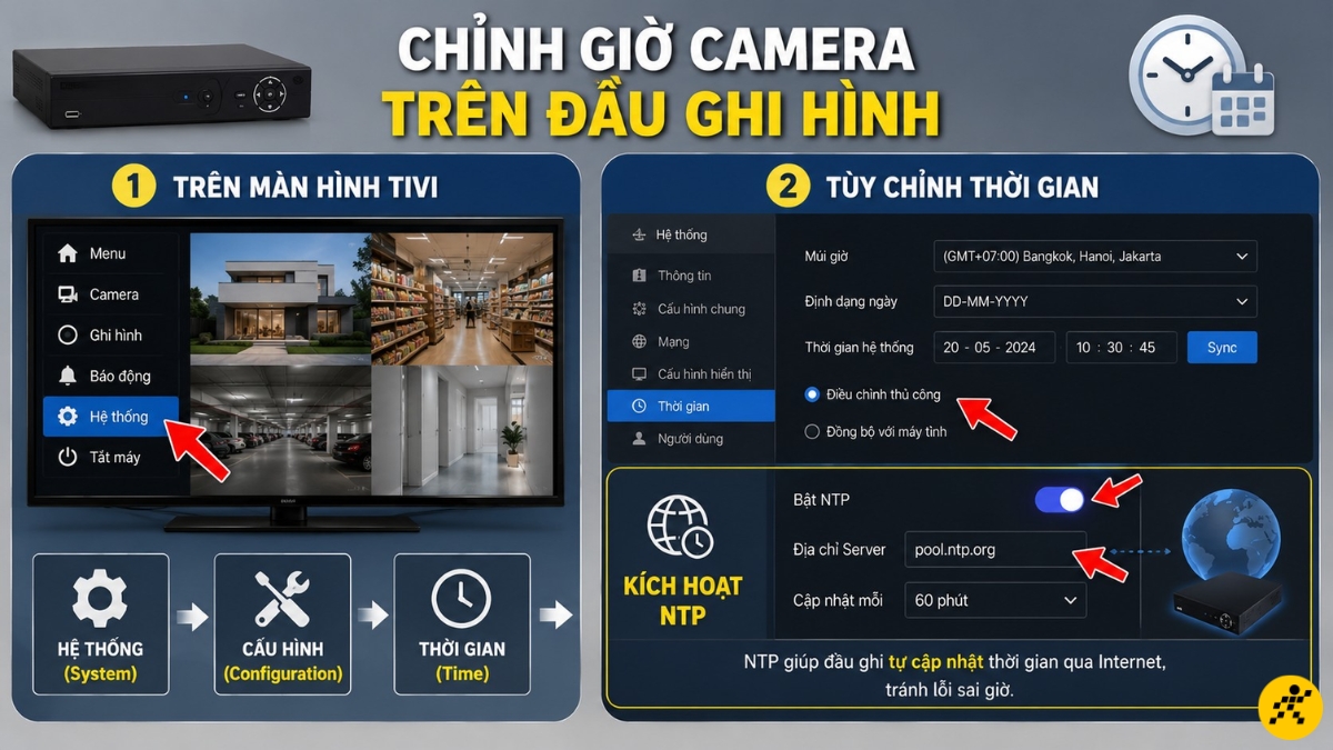 Chỉnh giờ camera tr&ecirc;n đầu ghi h&igrave;nh